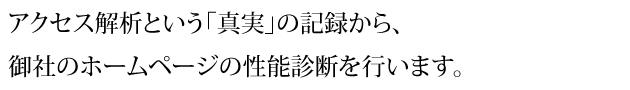 アクセス解析という「真実」の記録から、  御社のホームページの性能診断を行います。